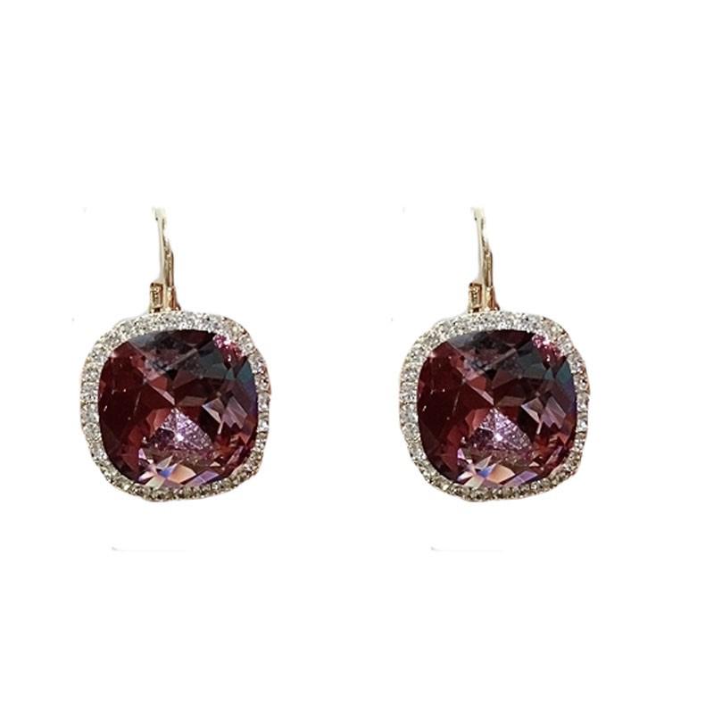 Luxury Purple Crystal French Retro Square Earrings