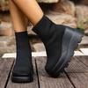 Mesh Breathable Wedge Heel Short Sock Boots for Women , Autumn New Fashion Versatile Comfortable Non Slip Chunky Ankle Boots