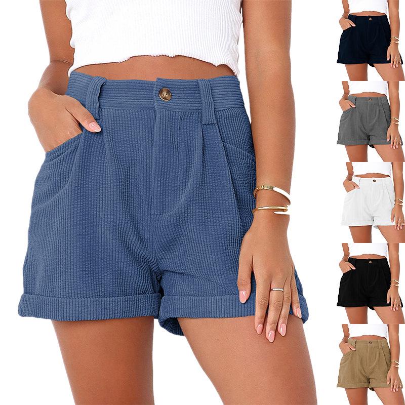 2025 Spring/Summer European & American High Waist Corduroy Loose Shorts for Women