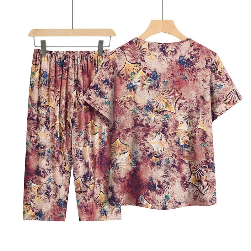 Yuzhaolin Elderly Women's Summer Lightweight Casual Shirt Set