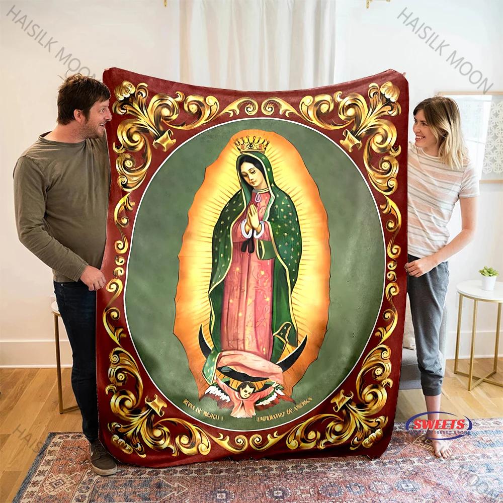 Virgin Mary Throw Blanket Our Lady of Guadalupe Blanket Virgen De Guadalupe Comfortable and Warm Flannel Blanket for Home Nap