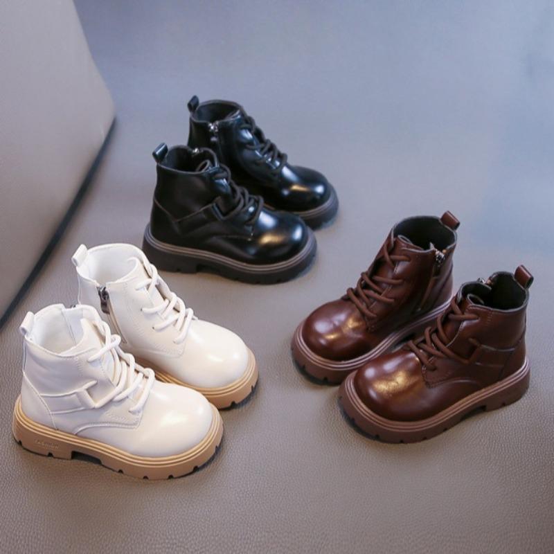 Girls' Handsome Leather Boots Fashionable and Comfortable Leather Shoes Fashionable and Versatile Short Boots Plush Cotton Boots