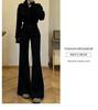 Women's Black Micro-Flare Sports Sweatpants, High-Waisted, Slimming, Flattering, Plus Velvet, Autumn/Winter 2025 Collection