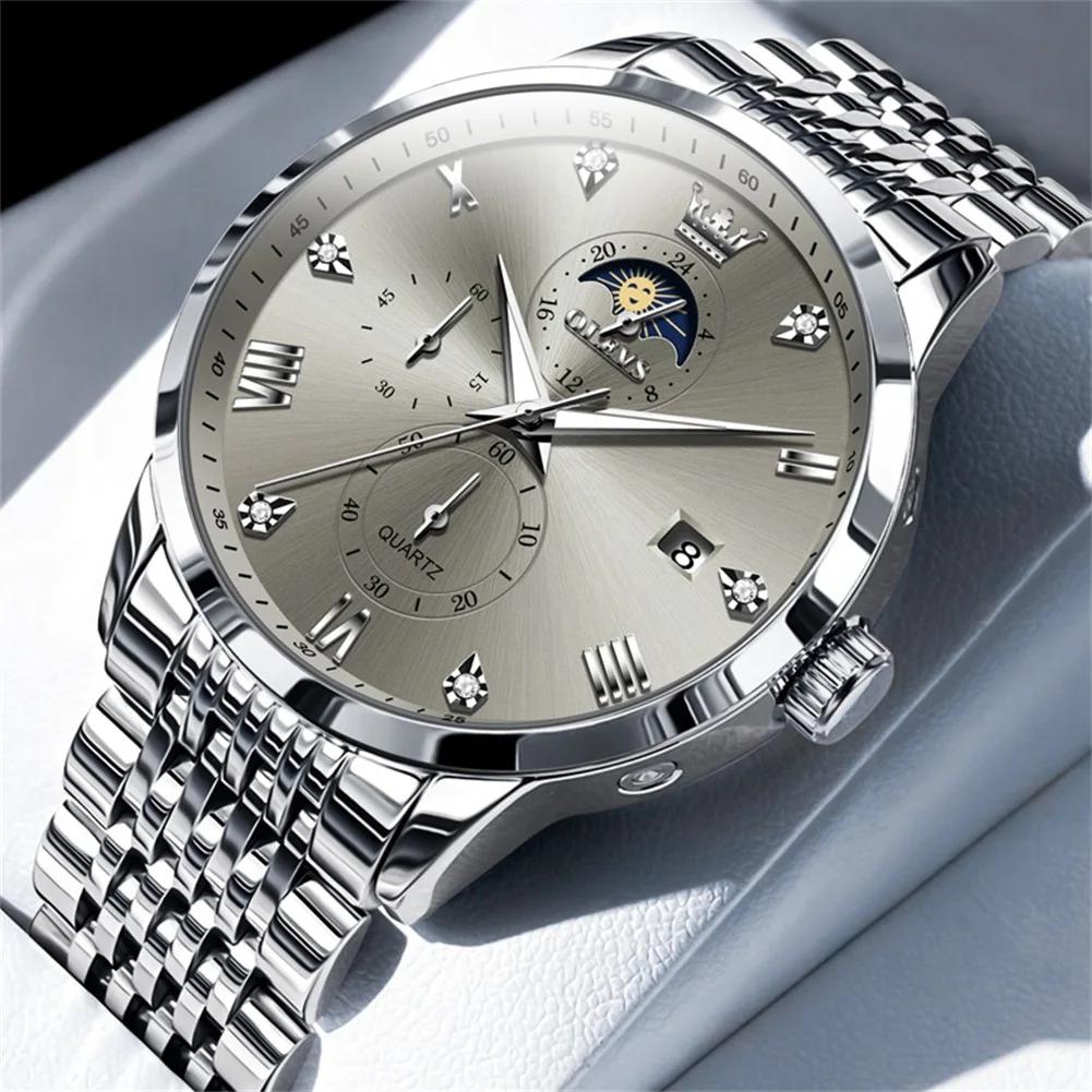 OLEVS Herrenuhren Top-Marke Mode Original Quarzuhr für Mann Wasserdicht Leuchtend Mondphase Datum Chronograph Armbanduhr