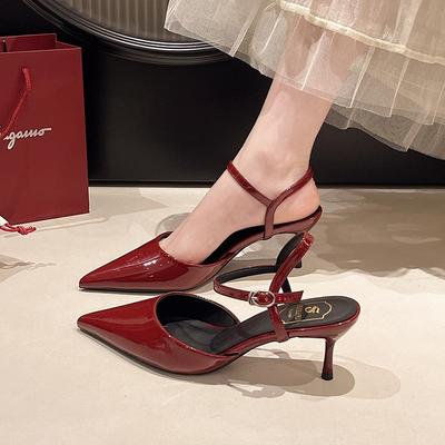 High Heels Bag Head Summer New Buckle Pointed Head Thin Heel High Sense Large Size Sandals Women's Outer Wear with Skirt