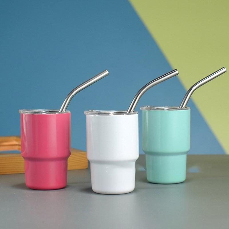 6/10pcs Stainless Steel Vacuum Tumbler Travel Mug With Straw Reusable 3oz Car Cup Small Water Bottle Ice Coffee Cup