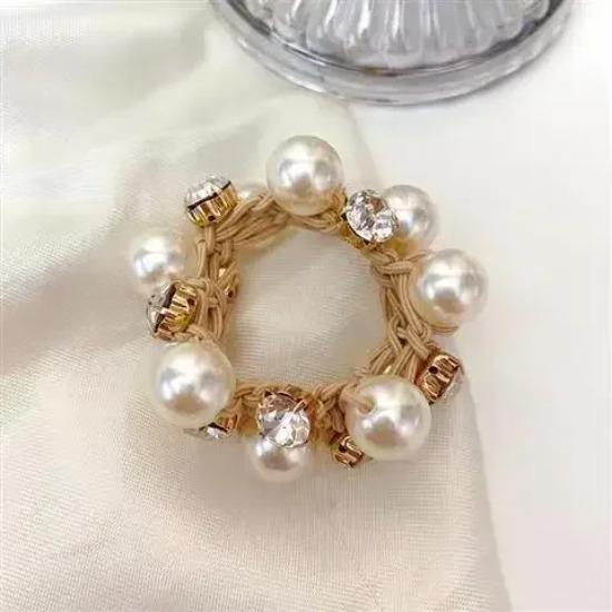 Fashion Paux Pearl Brimmed Hair Tie Glitter Rhinestone Decor Hair Rope Retro Style Scrunchies  Elastic Beaded For Women Girl