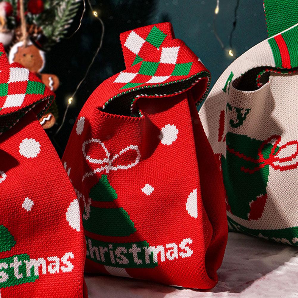Merry Christmas Gift Bag Canvas Handbag Knitted Storage Bag Christmas Eve Apple Candy Bag Santa Claus DIY Decorations Xmas Gifts