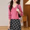 Gentle wind thin collar long-sleeved knitted sweater top early autumn temperament small jacket sweater cardigan