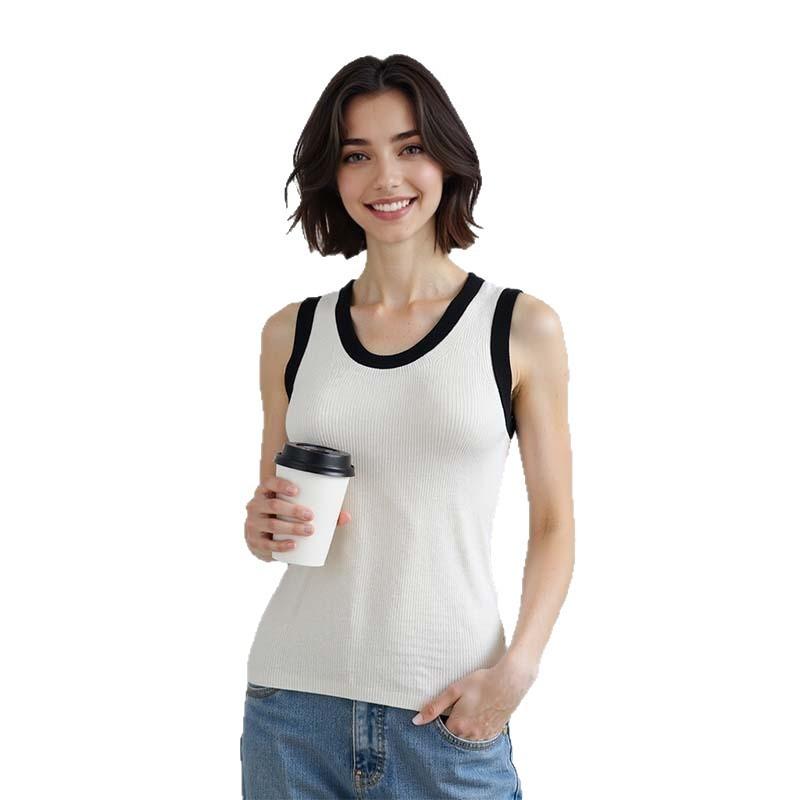 Sleeveless Contrasting Color Splicing Worsted 0 Wool Sling Vest Top Women's Design Sense Versatile Inside and Thin Base