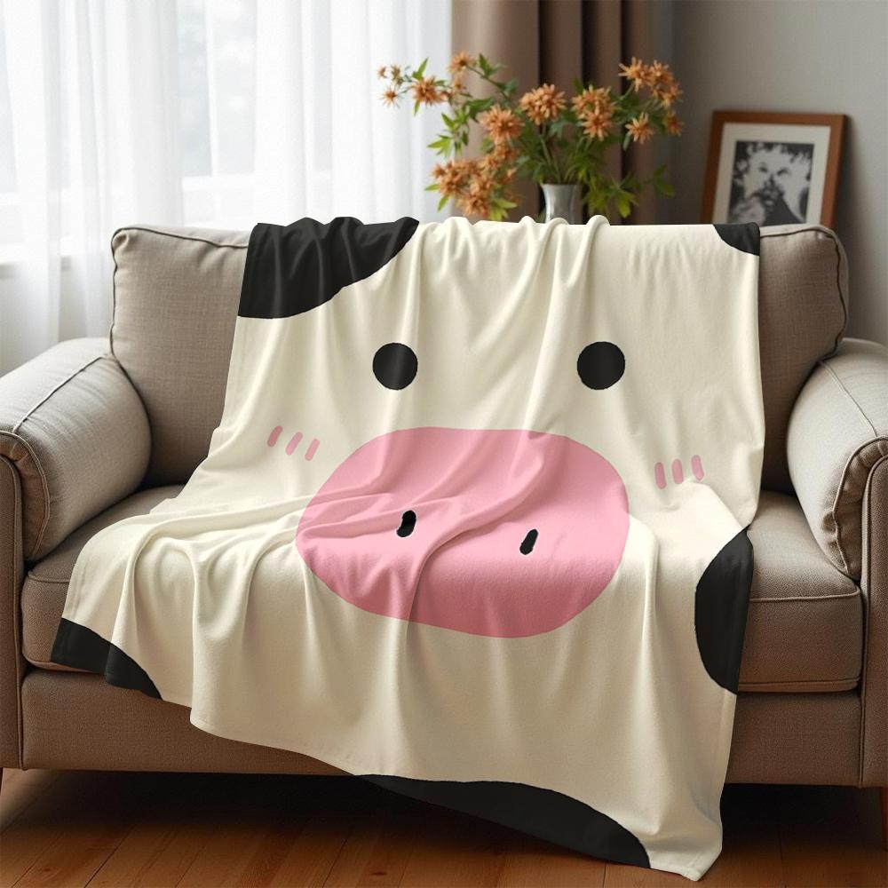 Cow Spot Close Up Face Cartoon Anime Print Flannel Blanket Soft Warm Throw for Kids Bedroom Sofa Christmas Office Car