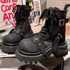 Martin boots female ins super hot big head denim belt buckle handsome short boots thick-soled muffin locomotive boots rhubarb boots