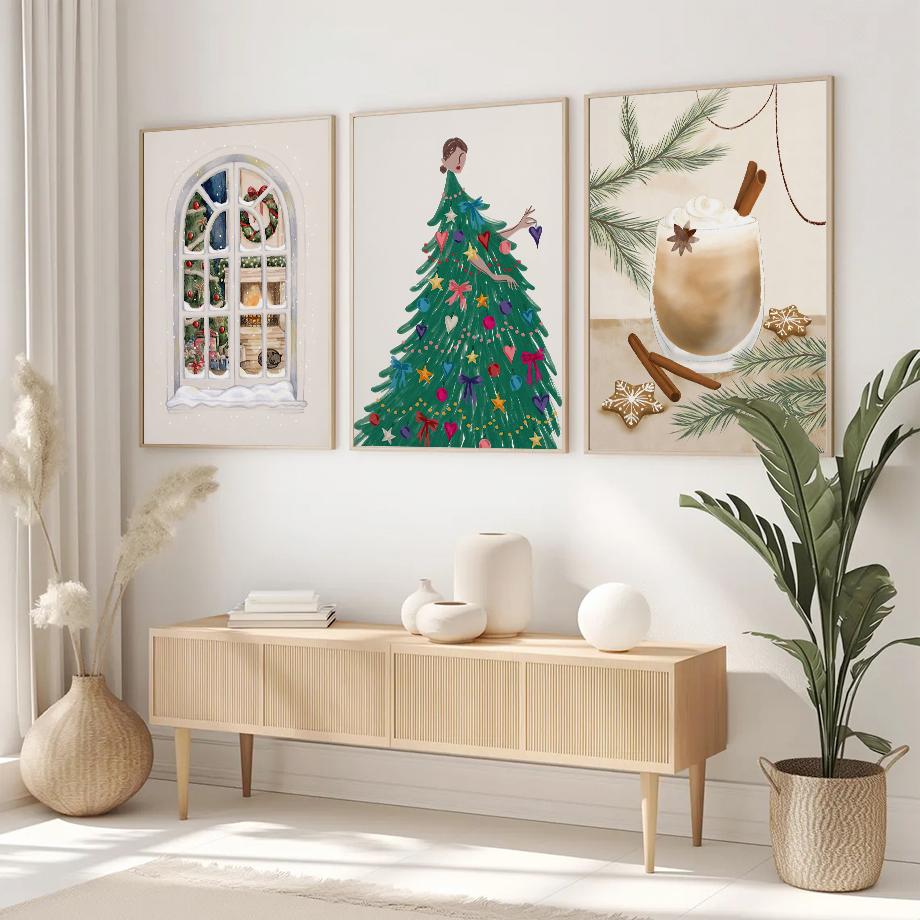 Christmas Gift Red Car Cookies Wall Art Poster Abstract Character Prints Living Room Decoration Mural Canvas Decorative Painting