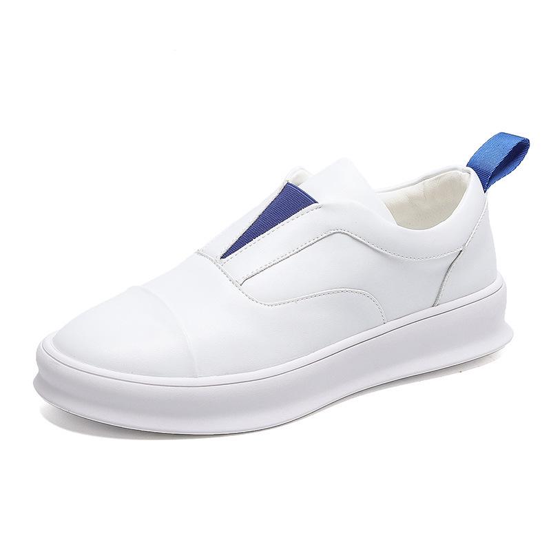 Men s British Style White Leather Slip-On Loafers - Casual Summer Board Shoes 44