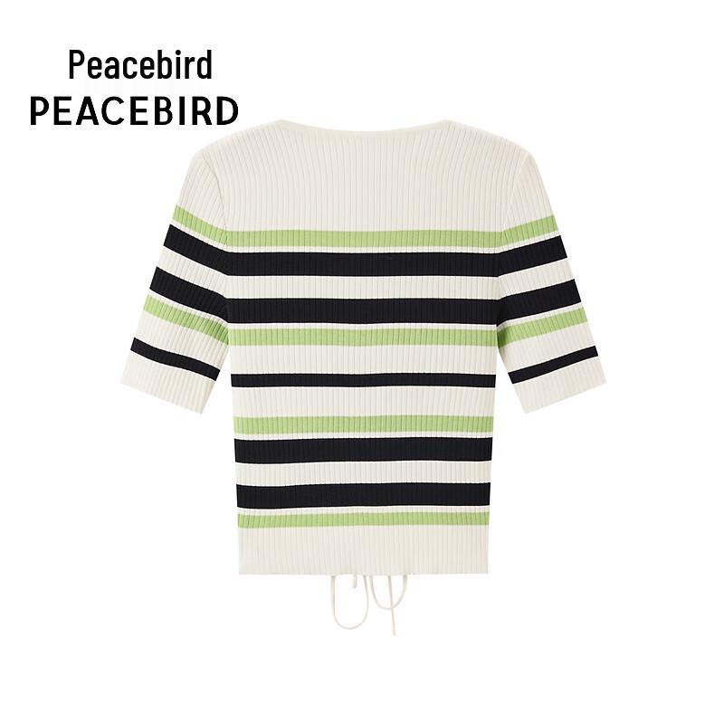 PEACEBIRD Women's Striped V-Neck Short Sleeve Knit Top