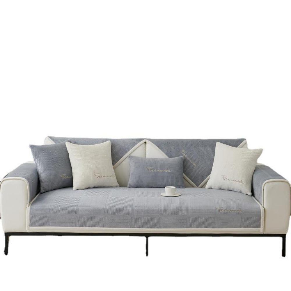 Autumn and Winter Sofa Cushions, Plush Seat Cushions, Sofa Covers, Plush Embroidery, Modern Simple Non-slip Thickened Cushions