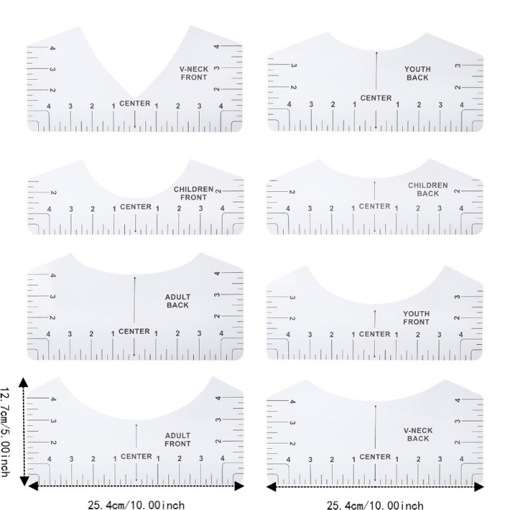 8pcs Transparent PVC T-Shirt Alignment Ruler Round Neck Logo Placement Tool For DIY Crafts