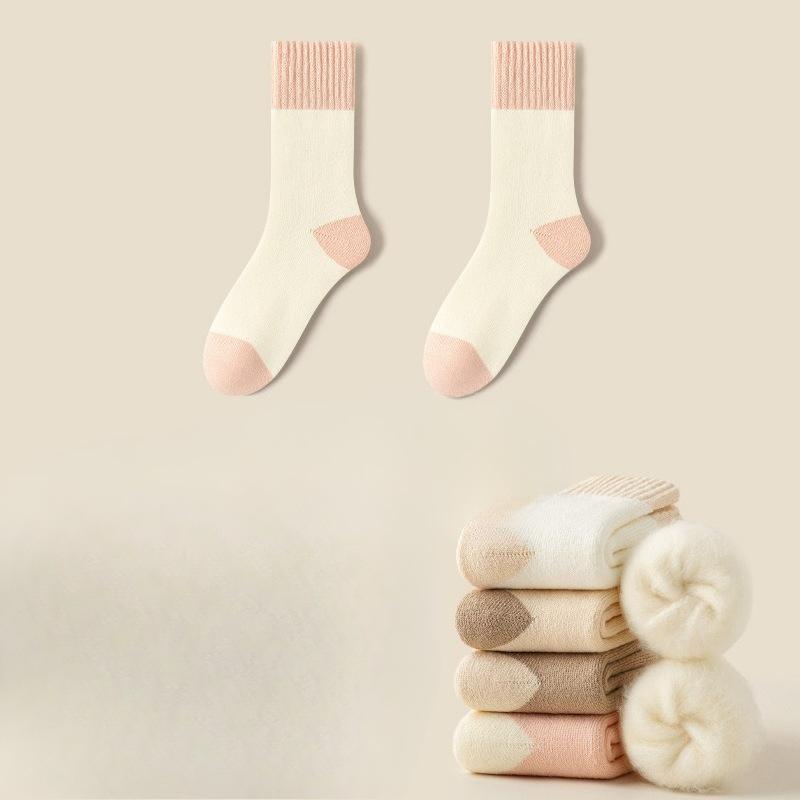 Fleece and Thickened Warm Cashmere Socks, Autumn and Winter Sleeping Fleece Mid-calf Socks, Solid Color Casual Home Floor Socks