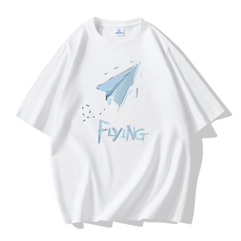 8 Colors Airplane Pattern Men's Short Sleeves Cotton T-shirt Large Size Loose Tee