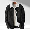 Men Jean Jacket Plush Lining Single Breasted Turndown Collar Solid Color Long Sleeve Coldproof Winter Thicken Lapel Denim Coat for Trip