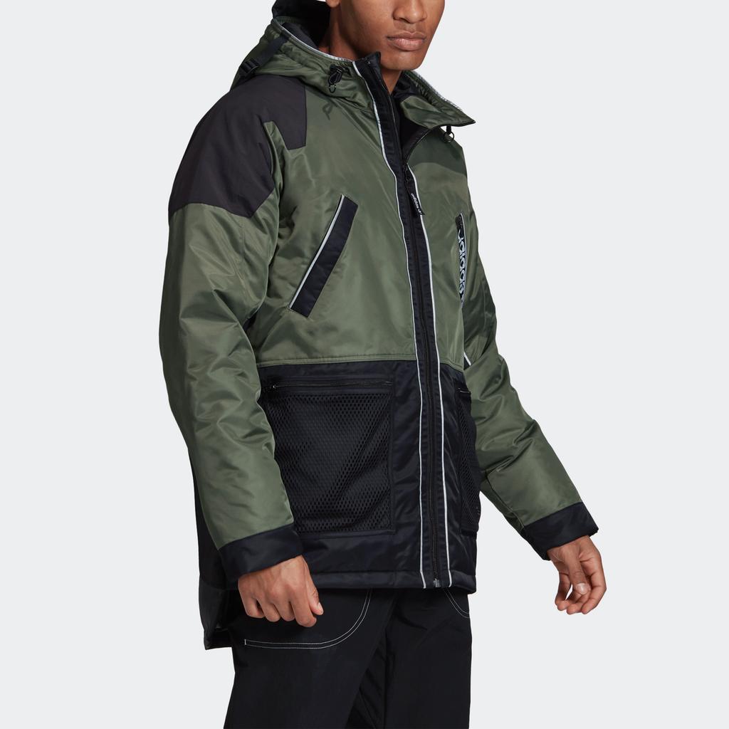 Adidas Originals Color-Block Zip Warm Casual Down Jacket Men Outerwear Black Green GJ6739
