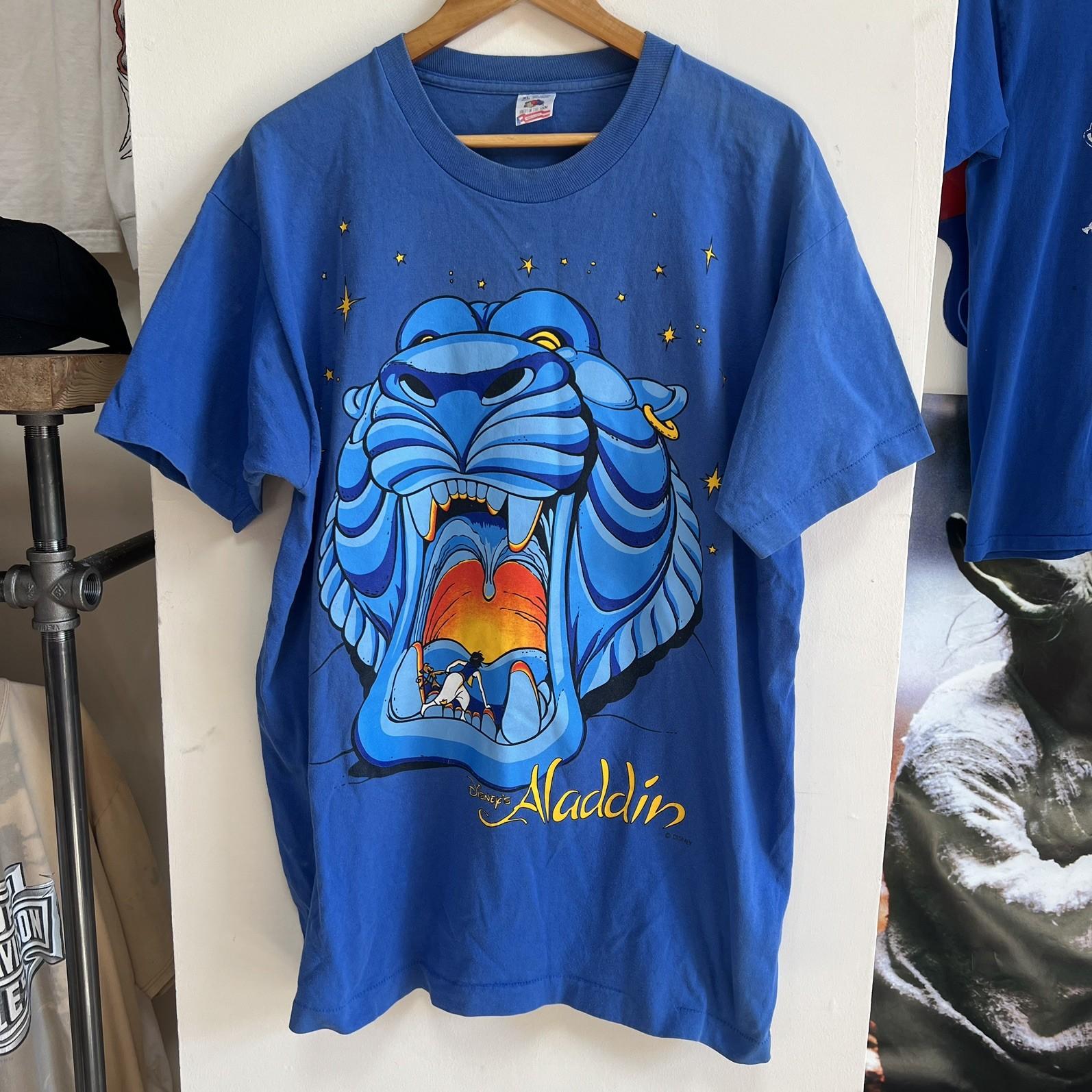 Vintage Disney Aladdin Genie Shirt Cave of Wonders Double Sided Promo 90s Sz XL L