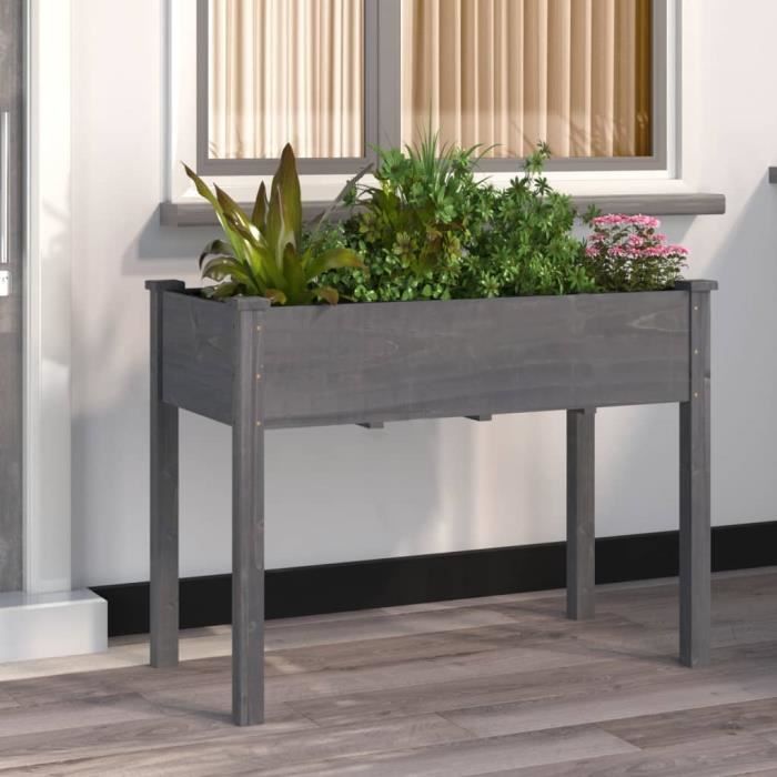 VidaXL Planter with Liner Grey 118x59x76 Cm Solid Fir Wood 364235
