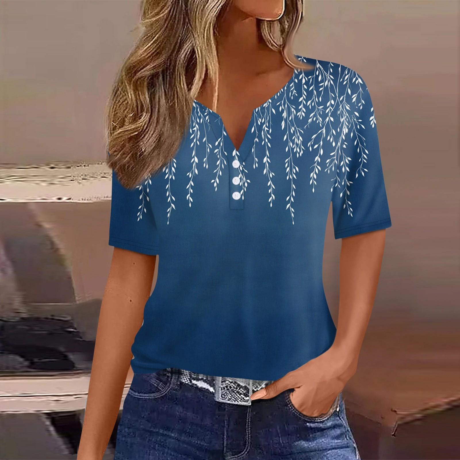 

Женская повседневная футболка с коротким рукавом и V-образным вырезом, декоративная отделка пуговицами XL