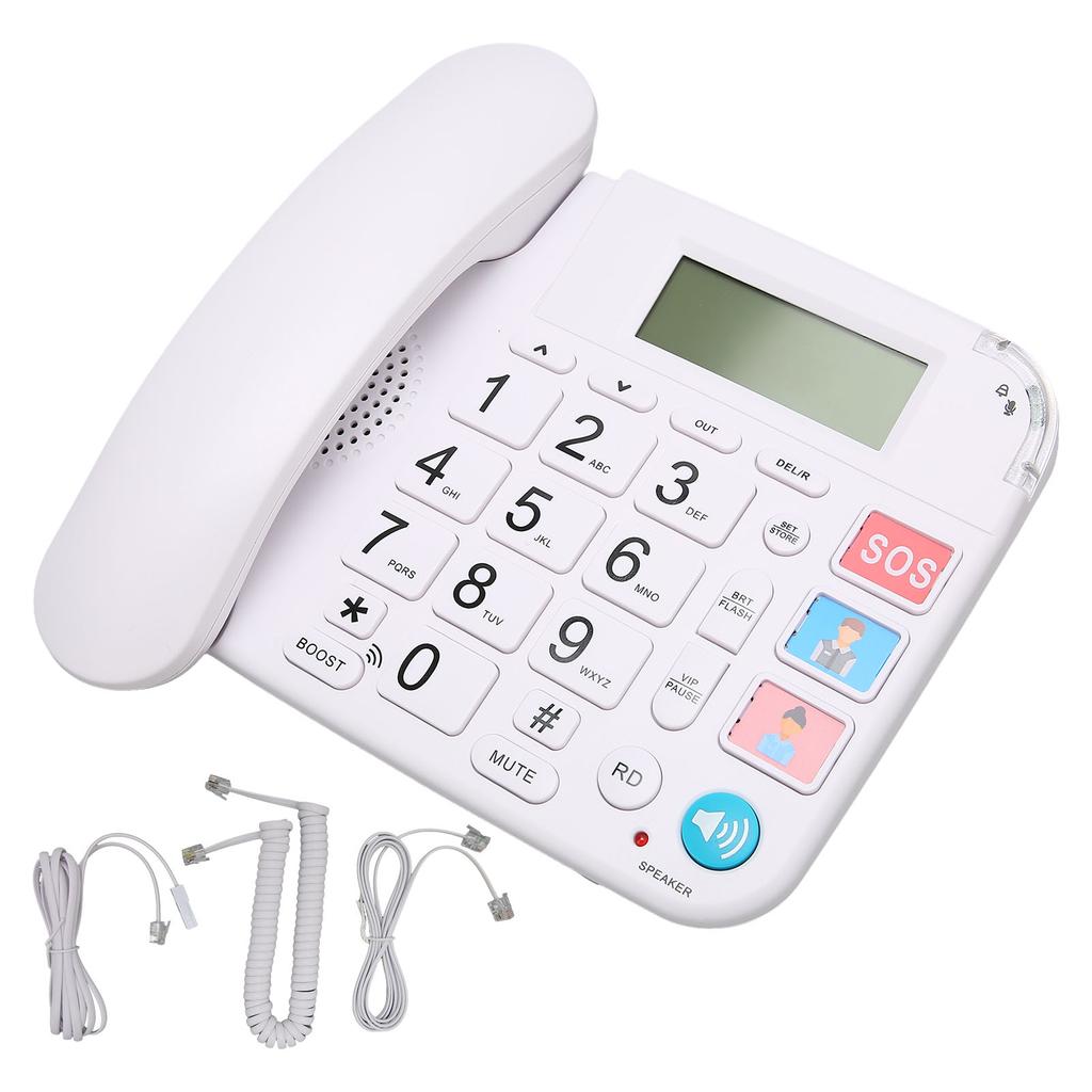 Home Corded Phone LCD Display Ringtone Volume Adjustment Big Button Landline with Speaker for Seniors