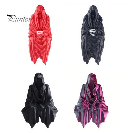 Gothic Home Decor 3D Printed Tabletop Figurine, Grim Reaper Sitting Statue, Halloween Table Ornaments Spooky Sculpture for Garden or Bookshelf,