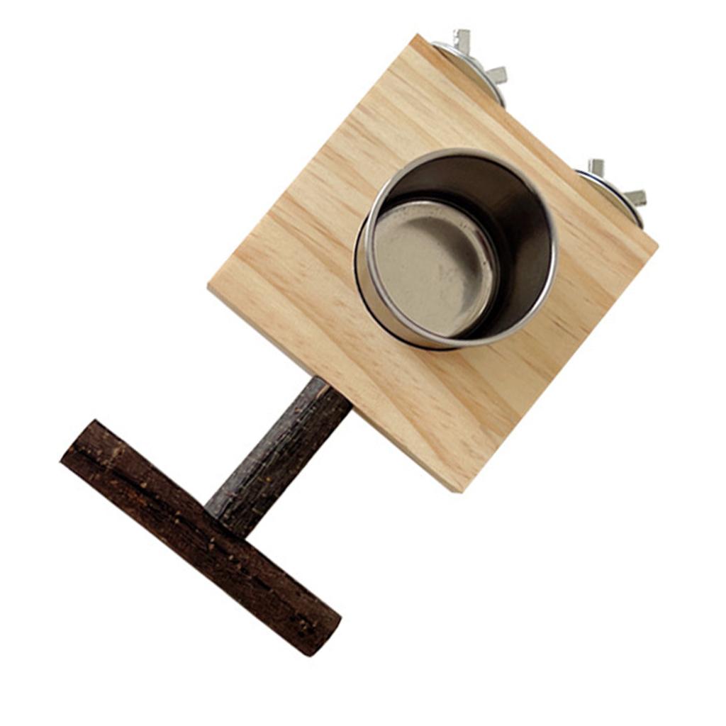 Wood Bird Standing Perch Birdcage Feeder Bowl Parrots Cage Entertainment Parrot Stand Perch Food Water Feeding Bowl