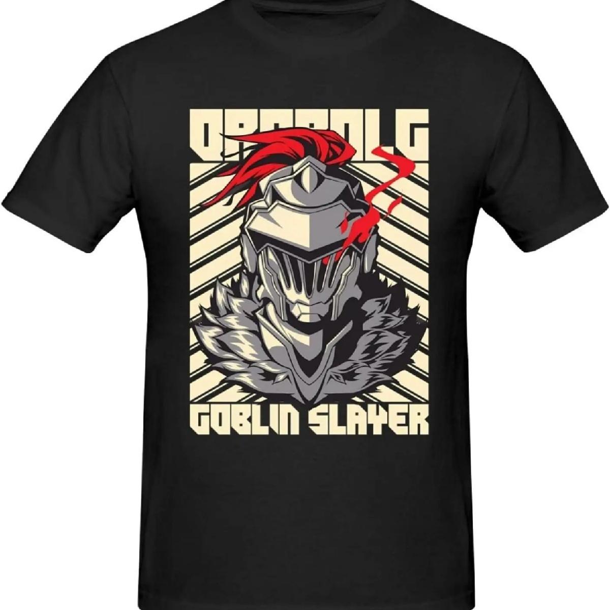 Футболка Goblin Slayer Аниме Мужская Хлопковая Дышащая Футболка с Коротким Рукавом Модная Футболка с Круглым Вырезом Топы Черный XXXXXL чёрный