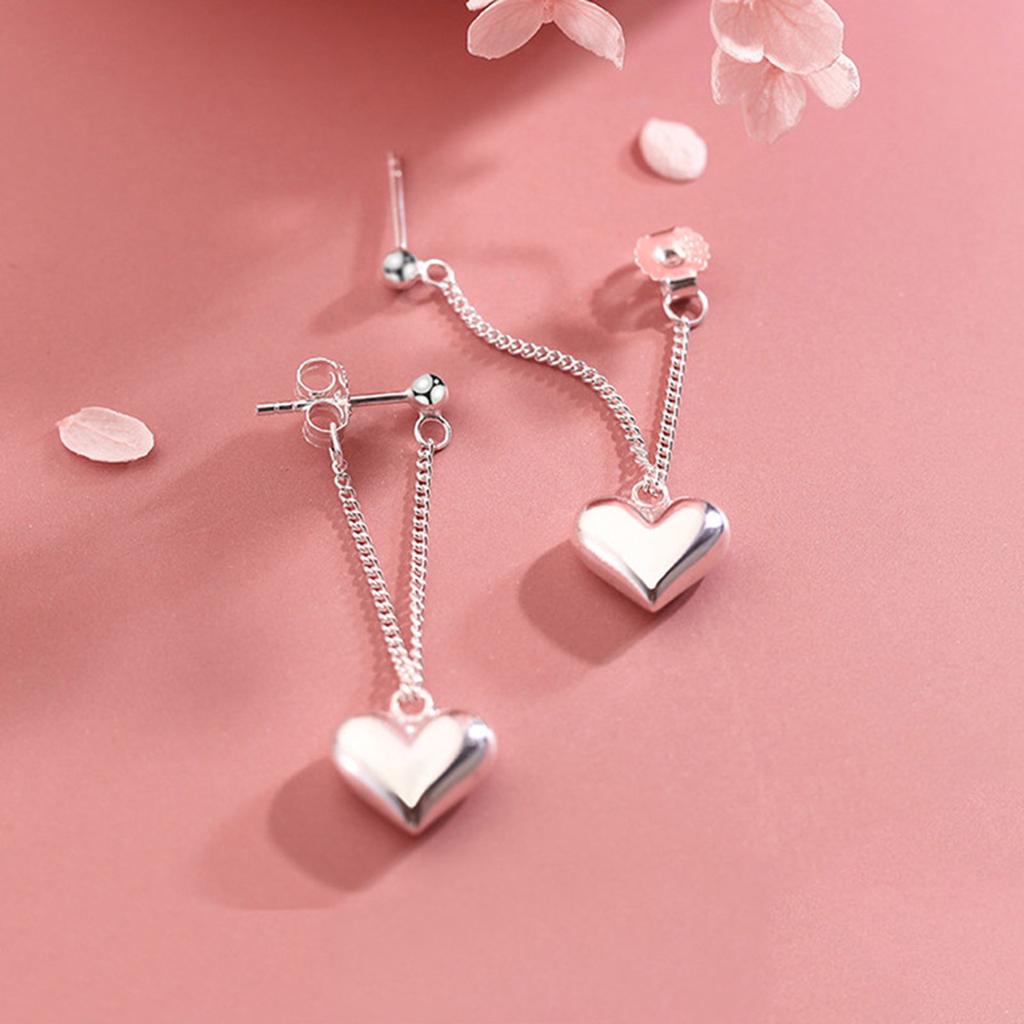Simple Heart Chain Drop Earrings Trend Long Tassels Ear Pendant for Women and Girls Silver Color Love Heart Ear Jewelry