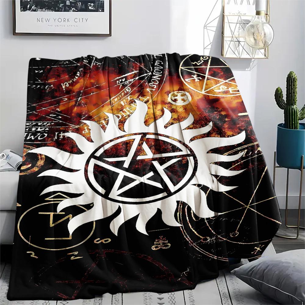 1Pc Pentagram Supernatural Print Flannel Blanket, High Quality Comfortable for All Seasons, Home Decor, Warmth and Comfort, Perfect for Gifts