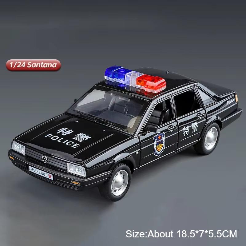 1:24 Retro Santana Model Auta Hračka Otevírací Dveře Zvuk Světlo Policejní Auta Slitina Tlakově Odlitý Autobus Modely Vozidel Kolekce Dárky pro Děti