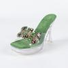 Women's New 12CM Sexy Transparent Thick Heel Shoes - Fashionable Crystal Square Head with Rhinestone, Non-Slip for Nightclub & Car Model