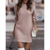Damen Herbst und Winter Einfarbig Rollkragen Langarm Pullover Frühling Slim Midilänge Pendlerkleider