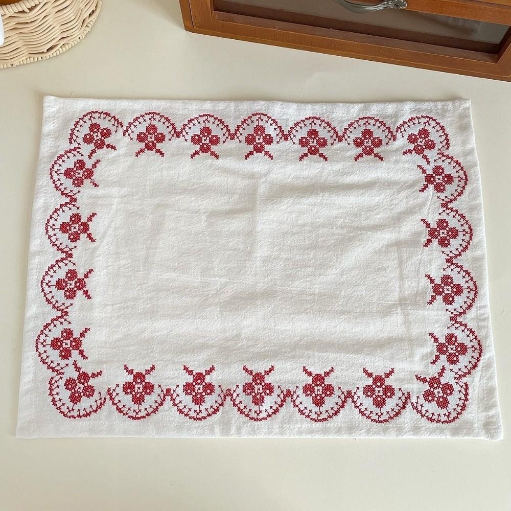 

Square Cup Mat Soft Western Food Mats New Printed Placemats Table Decor Red-A