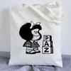 Kawaii Shopping Bag Mafalda Cute Anime Harajuku Canvas Bag Tote Bag Lady Handbag Large Capacity Shopper Bag Casual Shoulder Bag