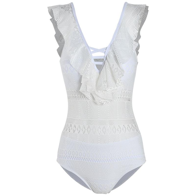 Ins Fairy Van Ruffle Lace Perspective Sexy One-piece Bikini Swimsuit Women Gather Honeymoon Vacation Swimsuit