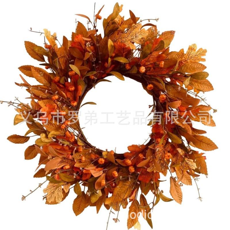 Harvest Wreath With Pumpkins Berries Vine Circle Halloween Thanksgiving Door Decor