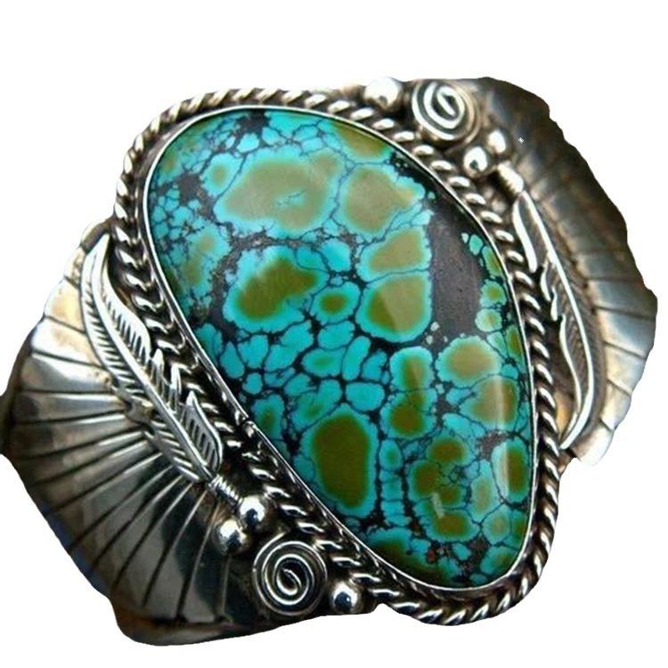 Vintage Bohemian Blue Plaid Turquoise Ring For Women Unique Fashion Statement Jewelry Band