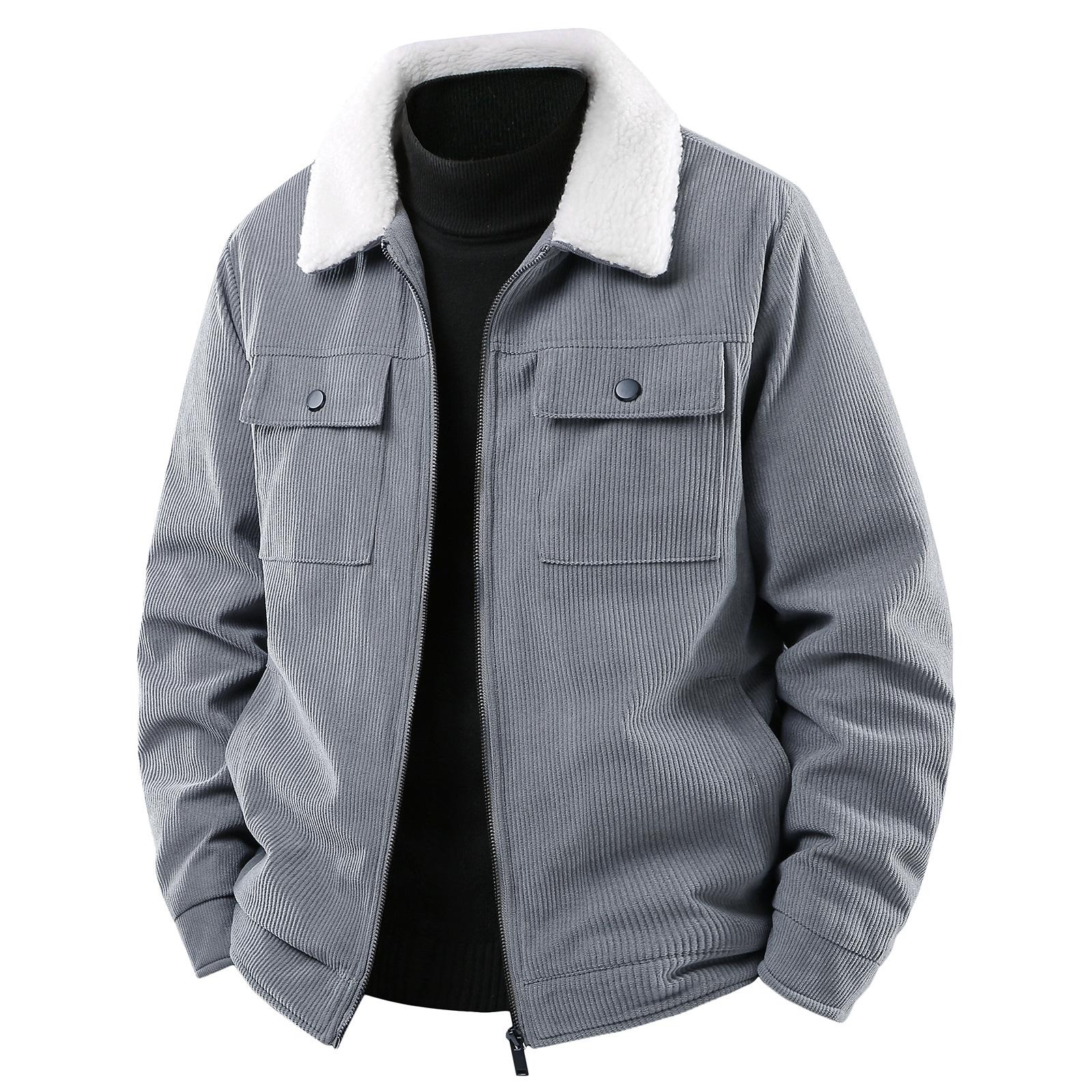 

Thickened Corduroy Jacket for Men s Lapel Lapel Lamb Velvet Workwear Multi-bag Jacket Cotton Jacket M