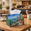1pc Impressionist Coastal Tissue Holder - Mediterranean Village Ocean Lemon Napkin Storage Container, Ideal for Rolls/Facial Tissues/Single Sheets, Av