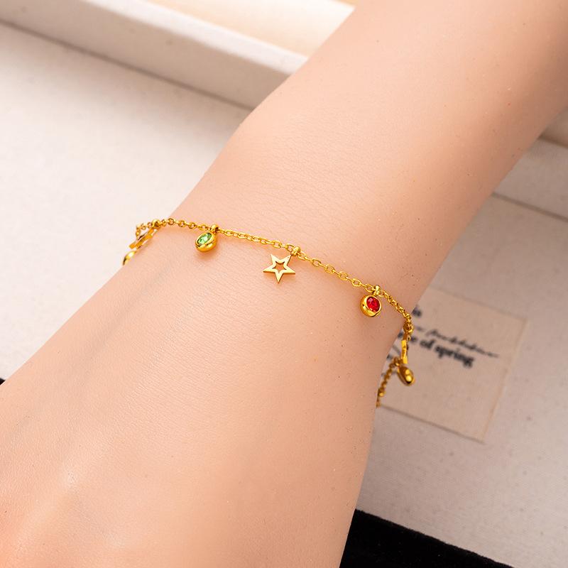 Stainless Steel Four-Leaf Clover Love Star Moon Zircon Bracelet Creative Niche Titanium Steel Pendant Bracelet Women'S Jewelry