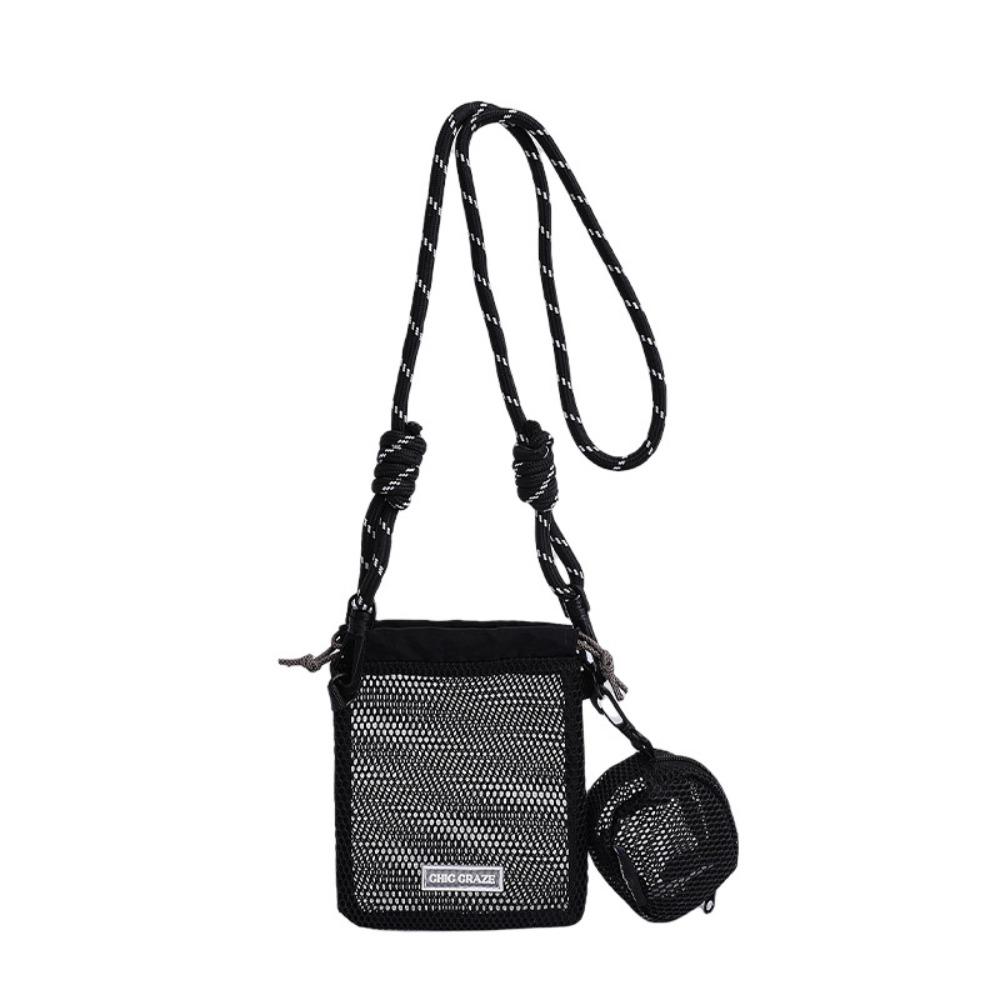 Sweet Drawstring Nylon Mesh Bag Crossbody Bag Korean Style Mesh Shoulder Bag Wallet With Purse Phone Bag Office Worker