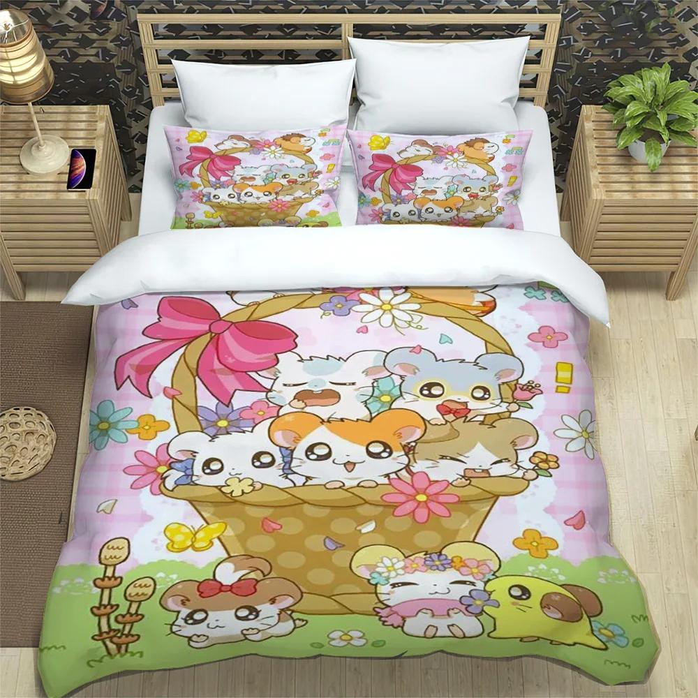 3D Printing Cartoon Lovely Hamtaro Bedding Set Duvet Cover Pillow Set Birthday Gift Children Quilt Cover Bedding Home Textiles