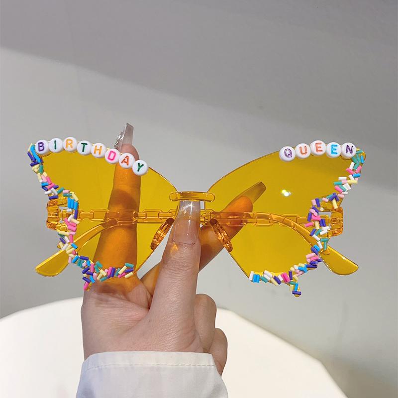 KAMMPT Butterfly Shaped Sunglasses with Sprinkles Women Fashion Birthday Gift Decor Shades Trendy Original Handmade Sun Glasses