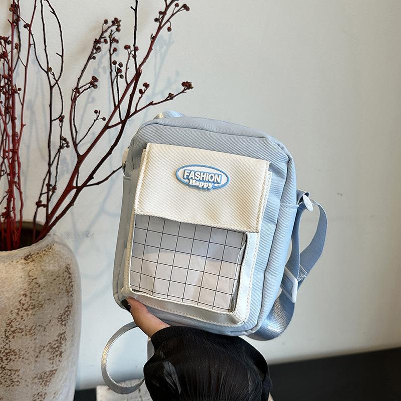 Korean Version of Simple and Cute Transparent Canvas Bag Lightweight and Fashionable Crossbody Bag Class Tutoring Commuting Shoulder Bag Trendy