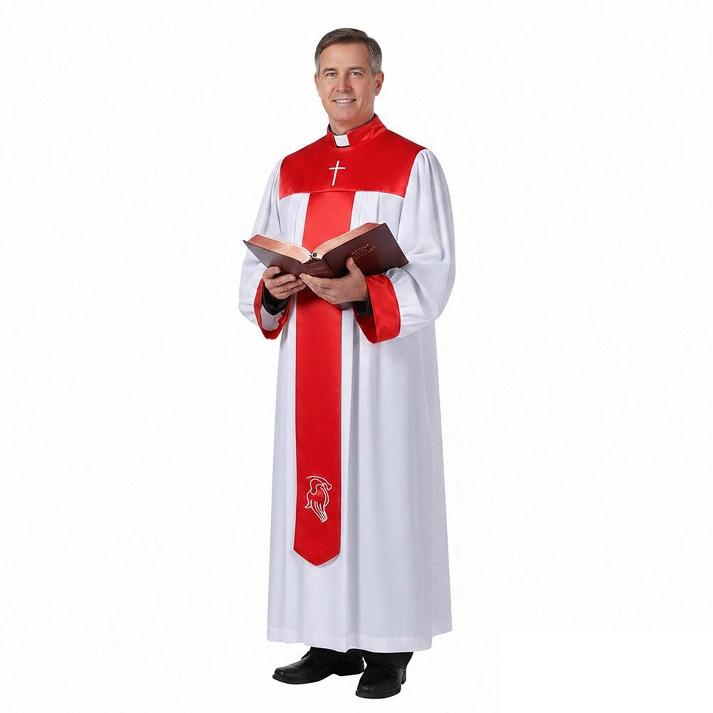 Halloween Priester Cosplay Kostüm Mönch Kirche Mittelalter Priester Robe Bedruckt Stehkragen Minister Klerus Bühnenauftritt Robe